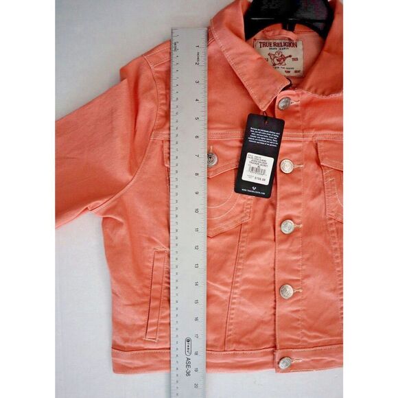 True Religion 208176 Women's Sz XL Coral Jesse Denim Cropped Trucker Jacket - Picture 13 of 14